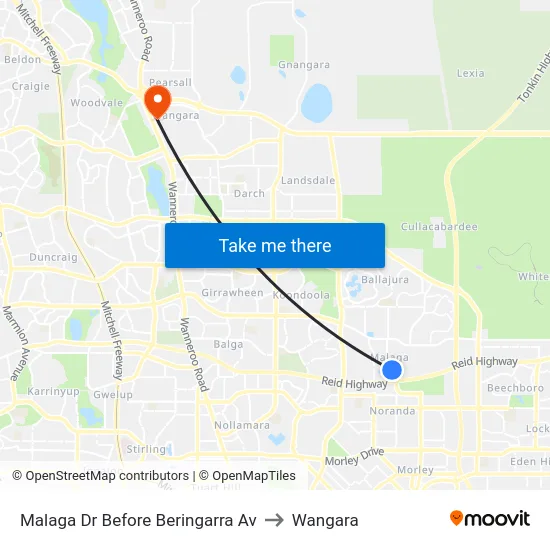 Malaga Dr Before Beringarra Av to Wangara map