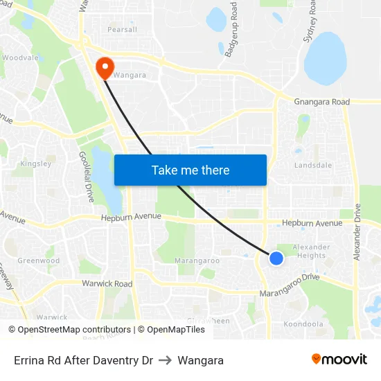 Errina Rd After Daventry Dr to Wangara map