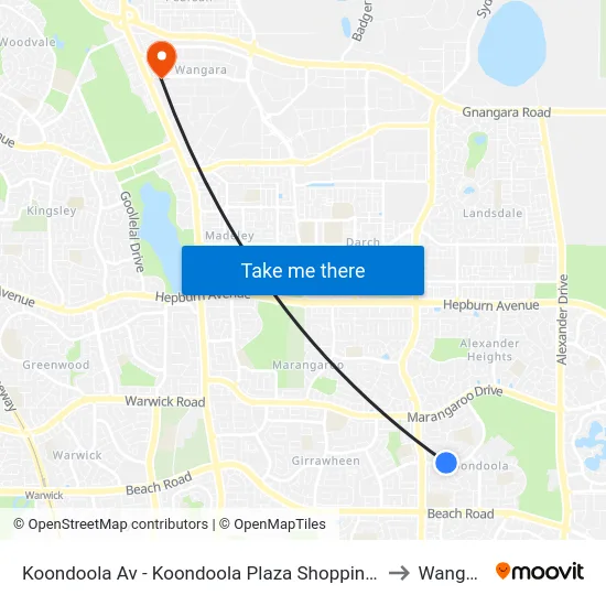 Koondoola Av - Koondoola Plaza Shopping Ctr to Wangara map