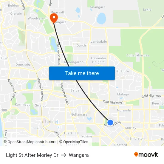 Light St After Morley Dr to Wangara map