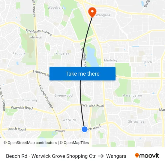 Beach Rd - Warwick Grove Shopping Ctr to Wangara map