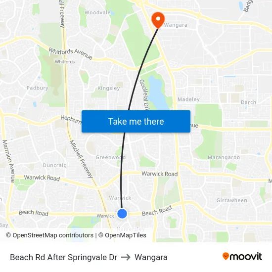 Beach Rd After Springvale Dr to Wangara map