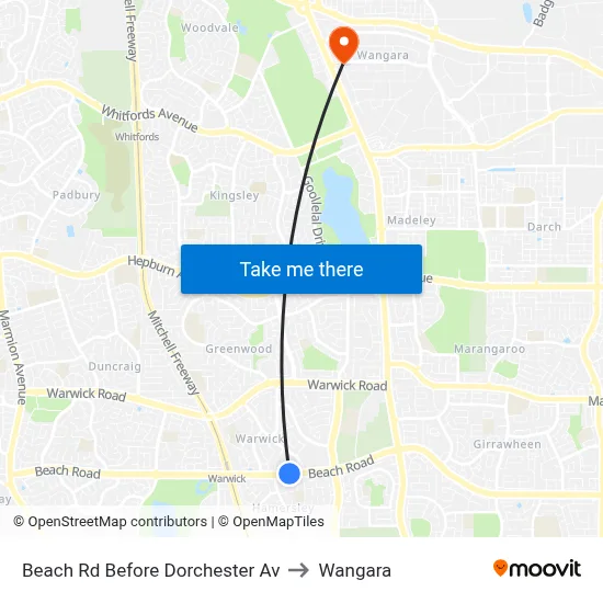 Beach Rd Before Dorchester Av to Wangara map