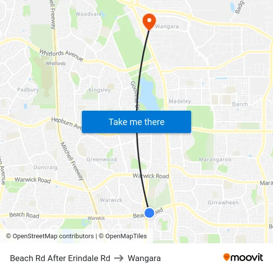 Beach Rd After Erindale Rd to Wangara map