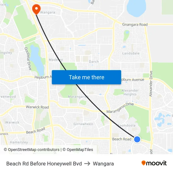 Beach Rd Before Honeywell Bvd to Wangara map