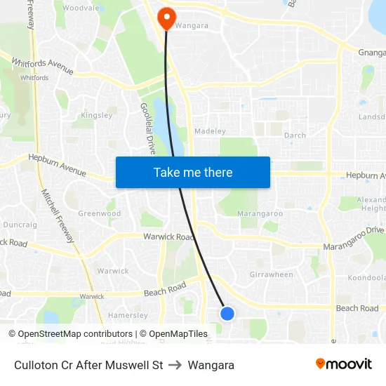 Culloton Cr After Muswell St to Wangara map