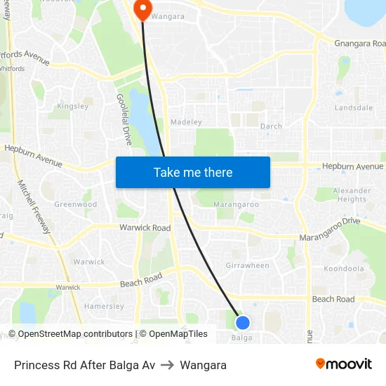 Princess Rd After Balga Av to Wangara map