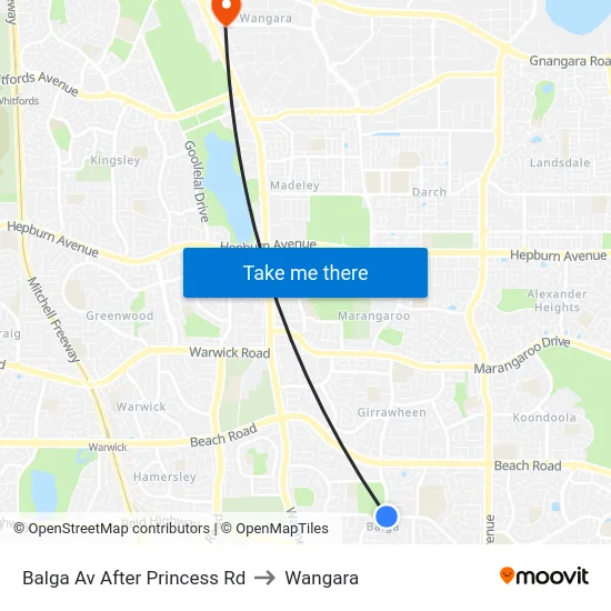 Balga Av After Princess Rd to Wangara map