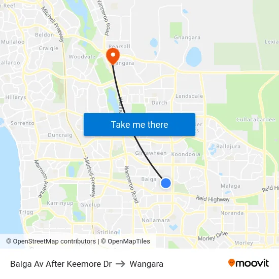 Balga Av After Keemore Dr to Wangara map