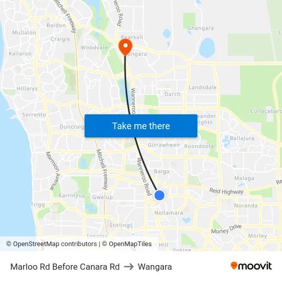 Marloo Rd Before Canara Rd to Wangara map