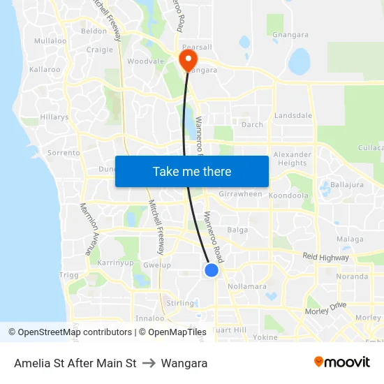Amelia St After Main St to Wangara map