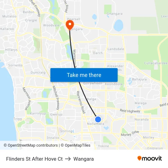 Flinders St After Hove Ct to Wangara map