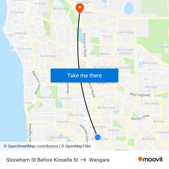 Stoneham St Before Kinsella St to Wangara map