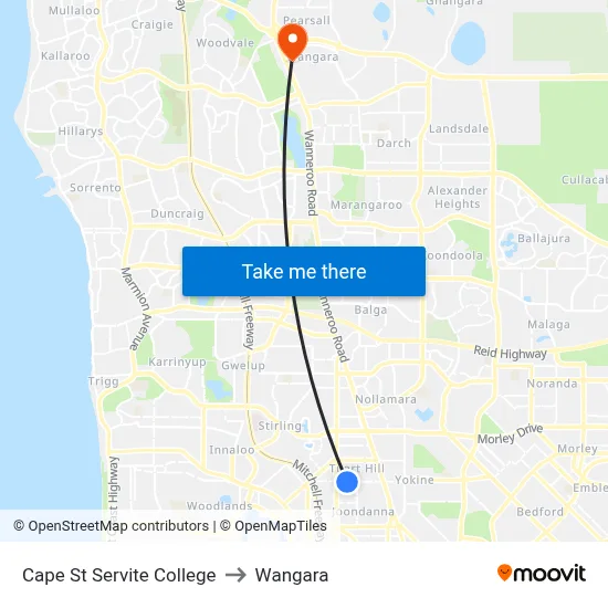 Cape St Servite College to Wangara map