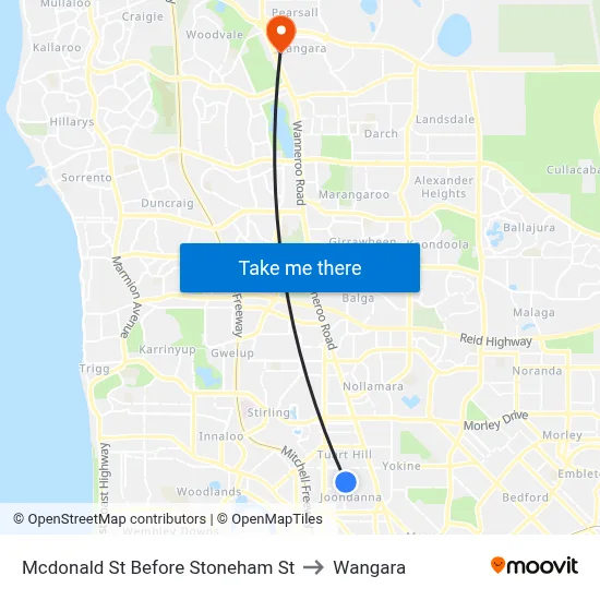 Mcdonald St Before Stoneham St to Wangara map