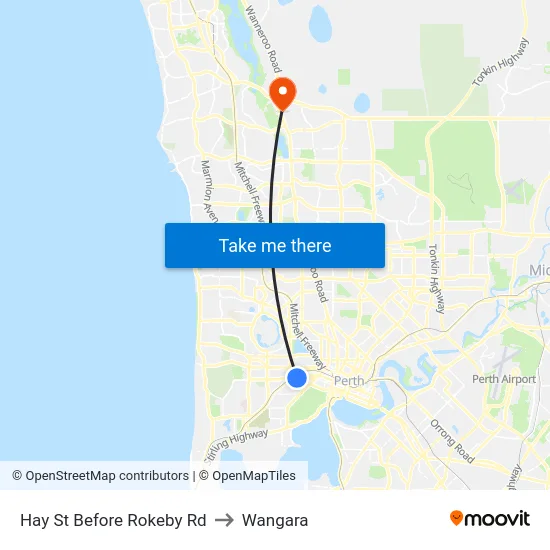 Hay St Before Rokeby Rd to Wangara map