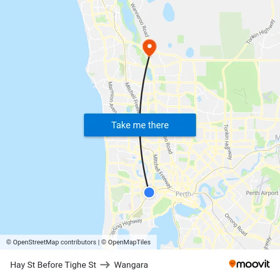Hay St Before Tighe St to Wangara map