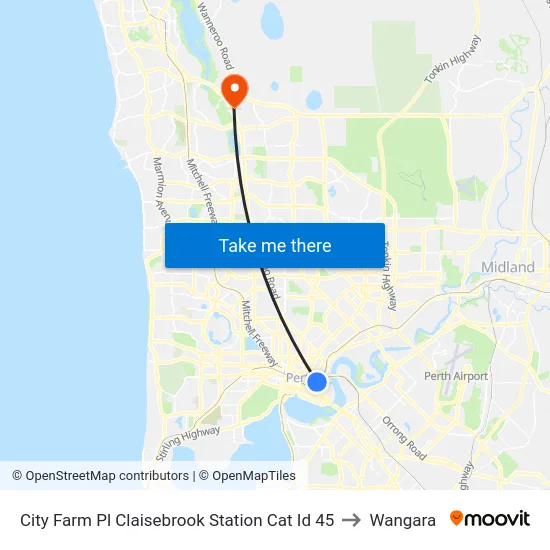 City Farm Pl Claisebrook Station Cat Id 45 to Wangara map