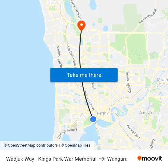 Wadjuk Way - Kings Park War Memorial to Wangara map