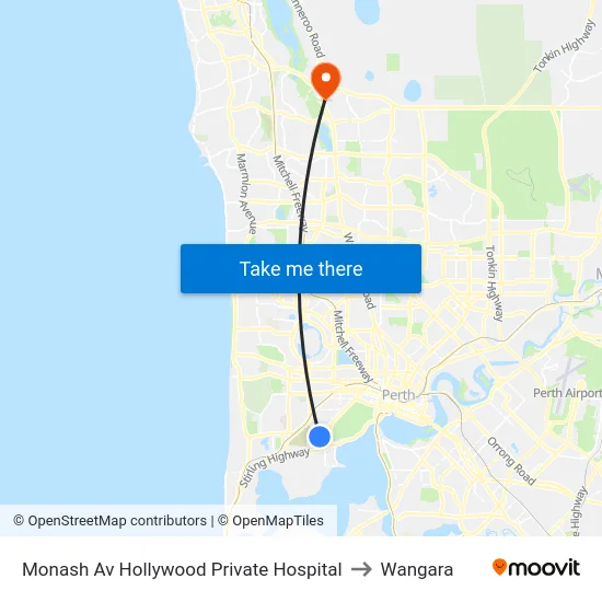 Monash Av Hollywood Private Hospital to Wangara map