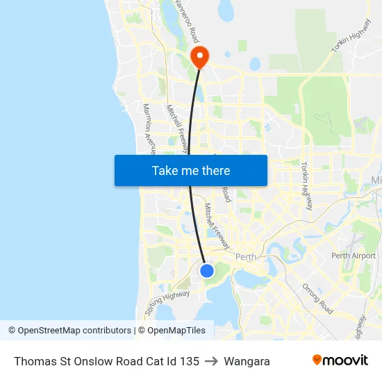 Thomas St Onslow Road Cat Id 135 to Wangara map