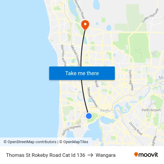 Thomas St Rokeby Road Cat Id 136 to Wangara map