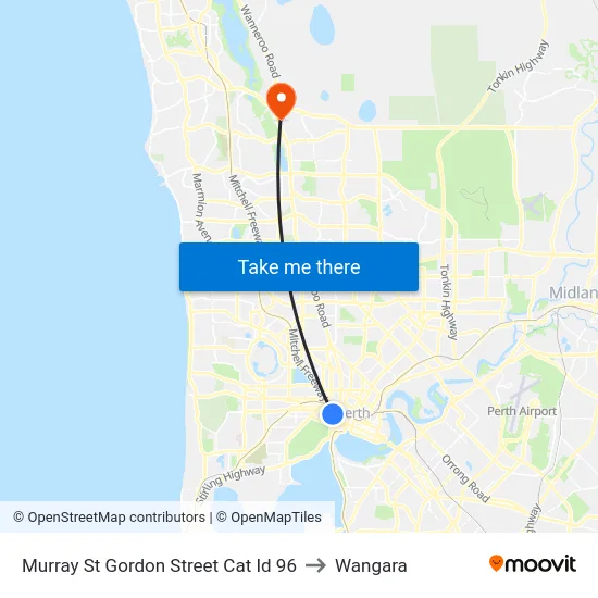 Murray St Gordon Street Cat Id 96 to Wangara map