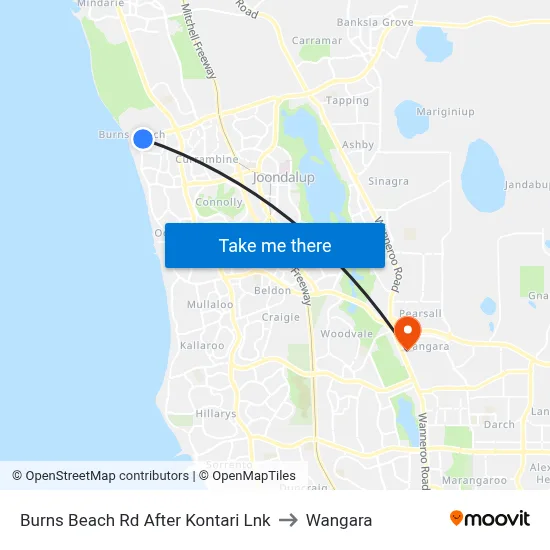 Burns Beach Rd After Kontari Lnk to Wangara map