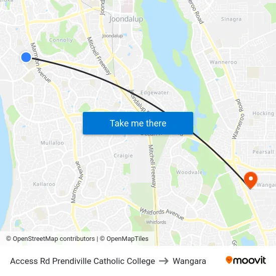 Access Rd Prendiville Catholic College to Wangara map
