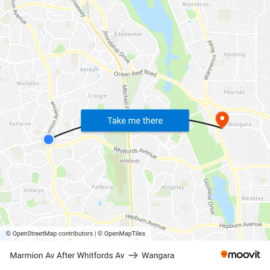 Marmion Av After Whitfords Av to Wangara map