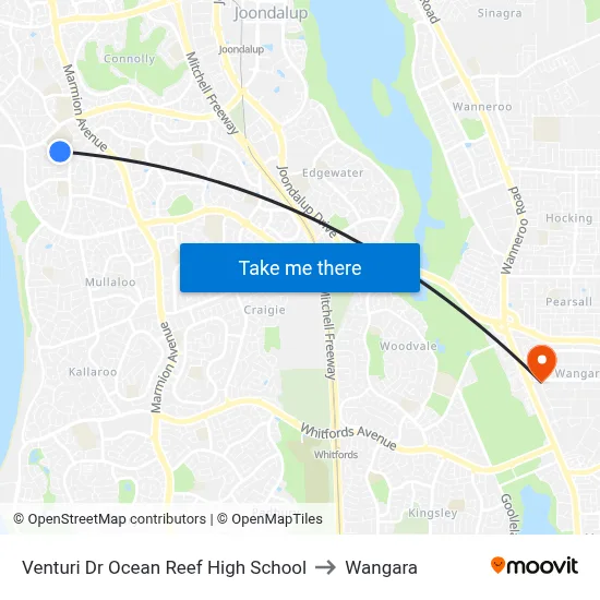 Venturi Dr Ocean Reef High School to Wangara map