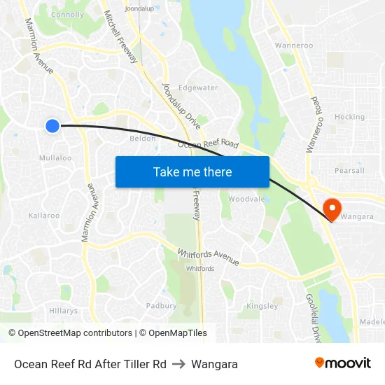 Ocean Reef Rd After Tiller Rd to Wangara map