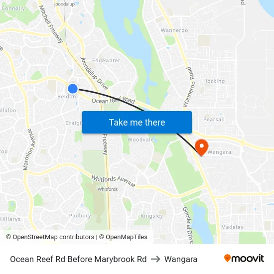 Ocean Reef Rd Before Marybrook Rd to Wangara map