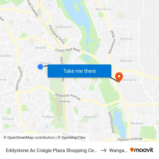 Eddystone Av Craigie Plaza Shopping Centre to Wangara map