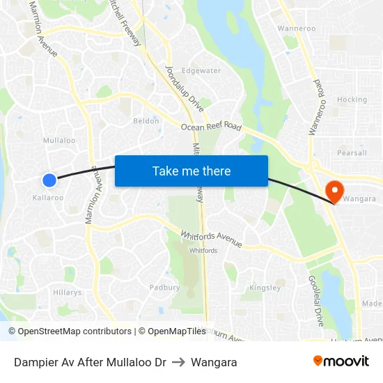 Dampier Av After Mullaloo Dr to Wangara map