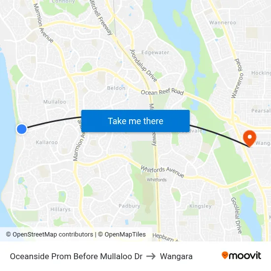 Oceanside Prom Before Mullaloo Dr to Wangara map