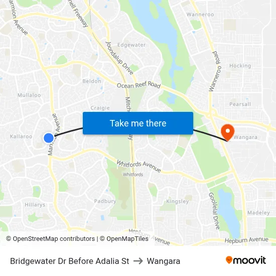Bridgewater Dr Before Adalia St to Wangara map