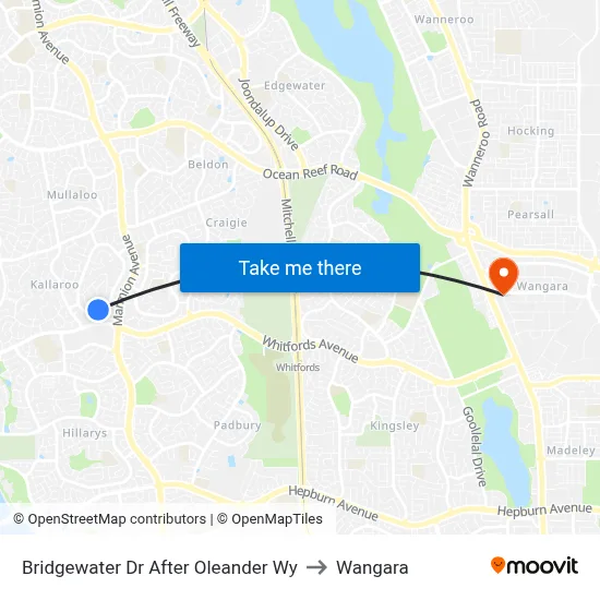 Bridgewater Dr After Oleander Wy to Wangara map