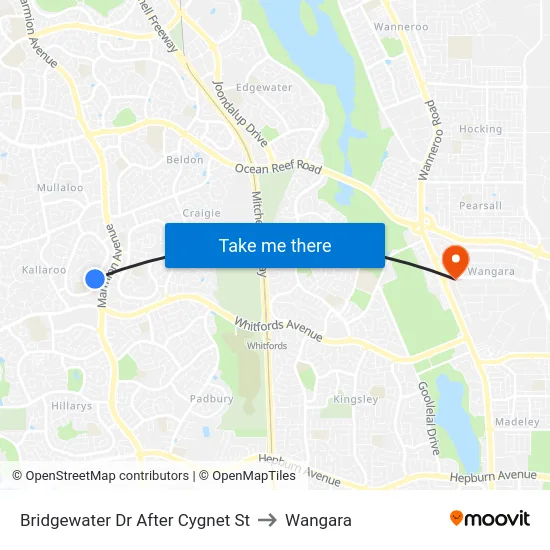 Bridgewater Dr After Cygnet St to Wangara map