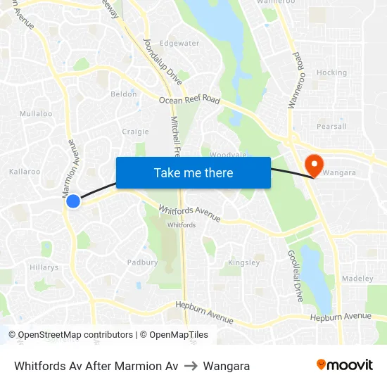 Whitfords Av After Marmion Av to Wangara map