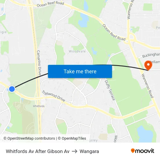 Whitfords Av After Gibson Av to Wangara map