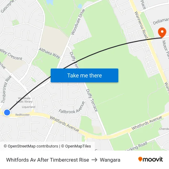 Whitfords Av After Timbercrest Rise to Wangara map