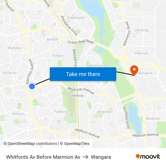 Whitfords Av Before Marmion Av to Wangara map