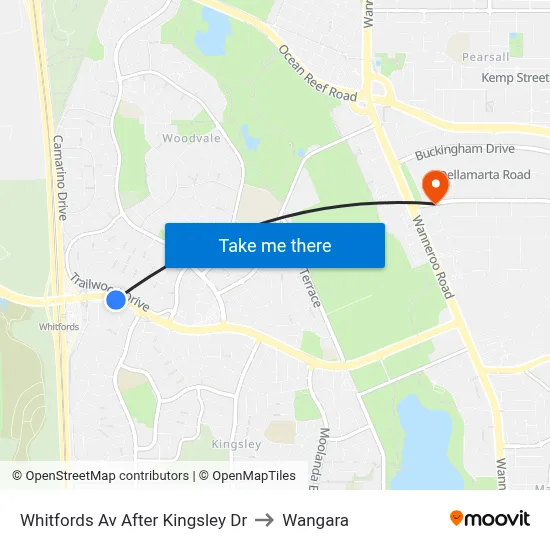 Whitfords Av After Kingsley Dr to Wangara map