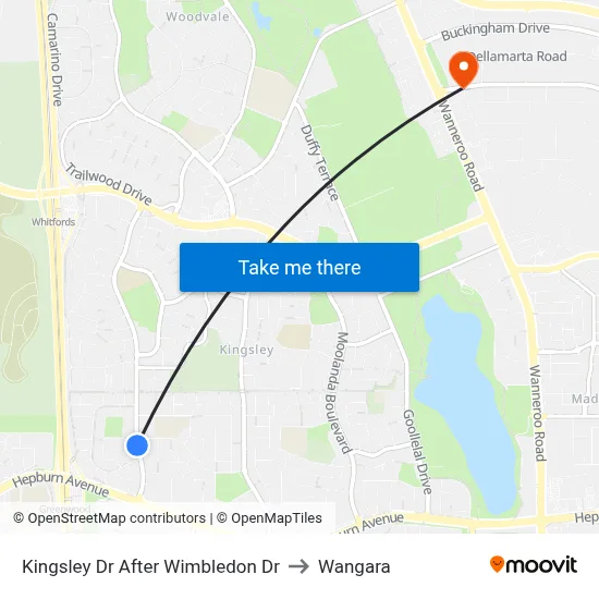 Kingsley Dr After Wimbledon Dr to Wangara map