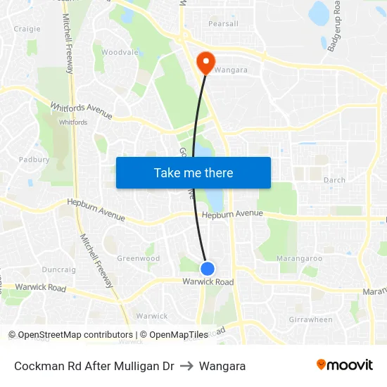 Cockman Rd After Mulligan Dr to Wangara map