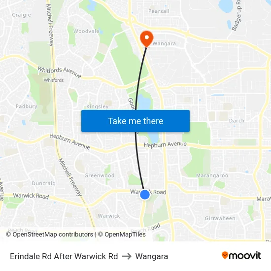 Erindale Rd After Warwick Rd to Wangara map