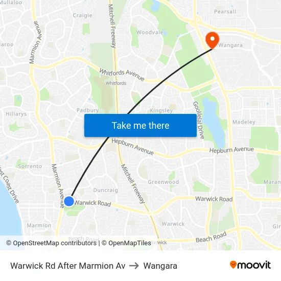 Warwick Rd After Marmion Av to Wangara map