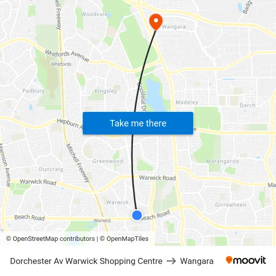 Dorchester Av Warwick Shopping Centre to Wangara map
