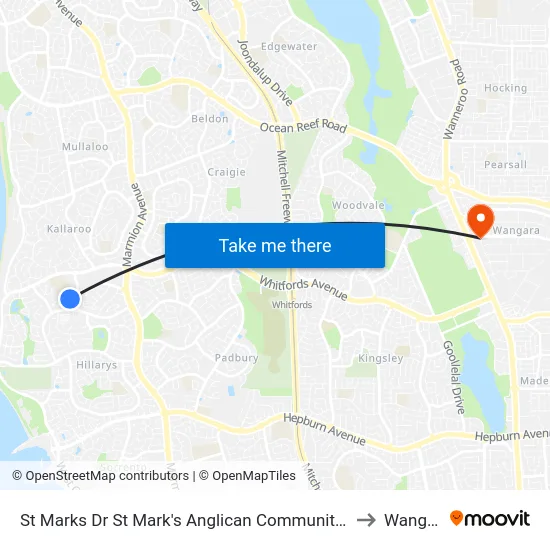 St Marks Dr St Mark's Anglican Community School to Wangara map